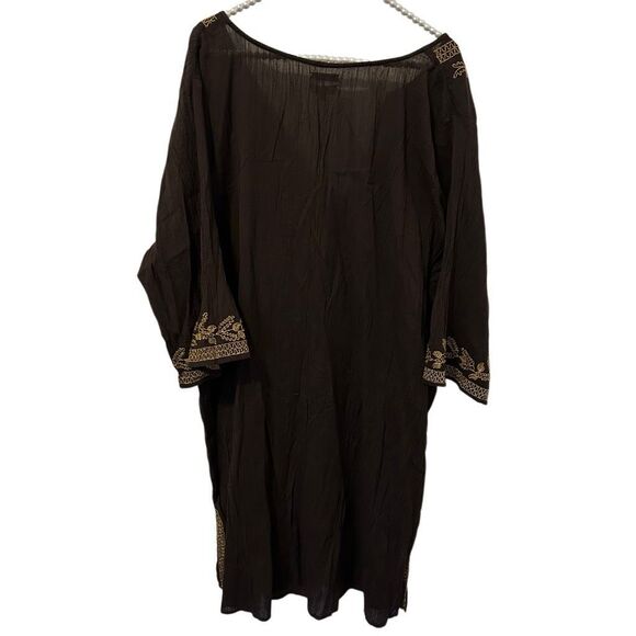 Old Navy Womens 4X plus Tunic Brown swim coverup Embroidered coastal beach gauzy - Picture 2 of 9